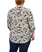 Ny Collection Plus 3/4 Roll Tab Pullover Top