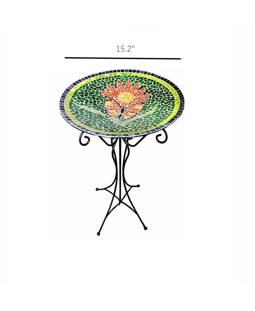 Gardener's Select Gardeners Select Butterfly Mosaic Glass Bird Bath and Stand