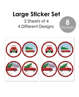 Merry Little Christmas Tree Party To and From Gift Tags Large Stickers 8 Ct