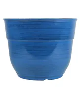 Garden Elements Glazed Brushed Happy Large Plastic Planter Dark 15 Inch