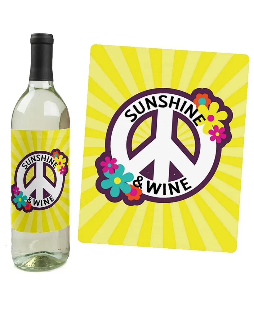Big Dot of Happiness 60's Hippie - 1960s Groovy Party Decor - Wine Bottle Label Stickers - 4 Ct - Assorted Pre