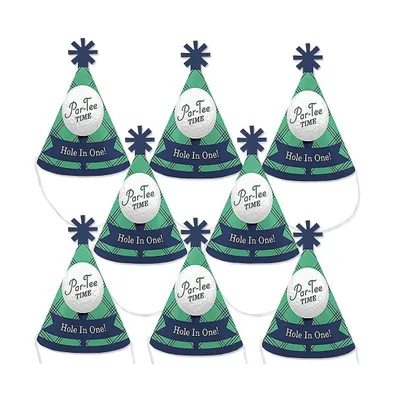 Par-Tee Time - Golf - Mini Cone Birthday or Retirement Small Party Hats - 8 Ct
