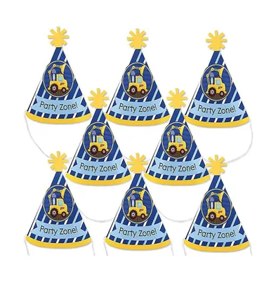 Construction Truck - Mini Cone Baby Shower or Birthday Small Party Hats - 8 Ct