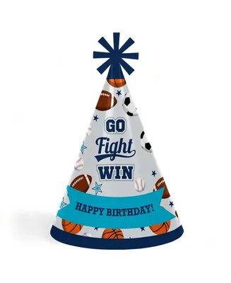 Go, Fight, Win - Sports - Cone Happy Birthday Party Hats - 8 Ct (Standard Size)