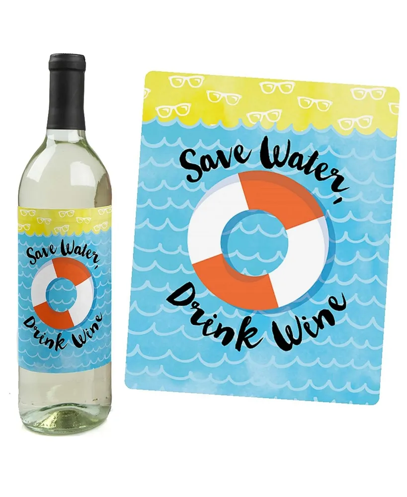 Big Dot of Happiness Make a Splash - Pool Party - Party Decor - Wine Bottle Label Stickers - 4 Ct