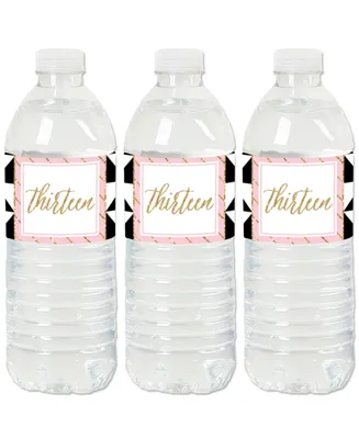 Chic 13th Birthday - Pink, Black and Gold - Water Bottle Sticker Labels - 20 Ct - Assorted Pre