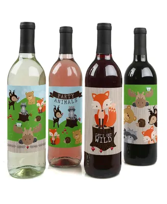 Woodland Creatures - Party Decor - Wine Bottle Label Stickers - 4 Ct - Assorted Pre