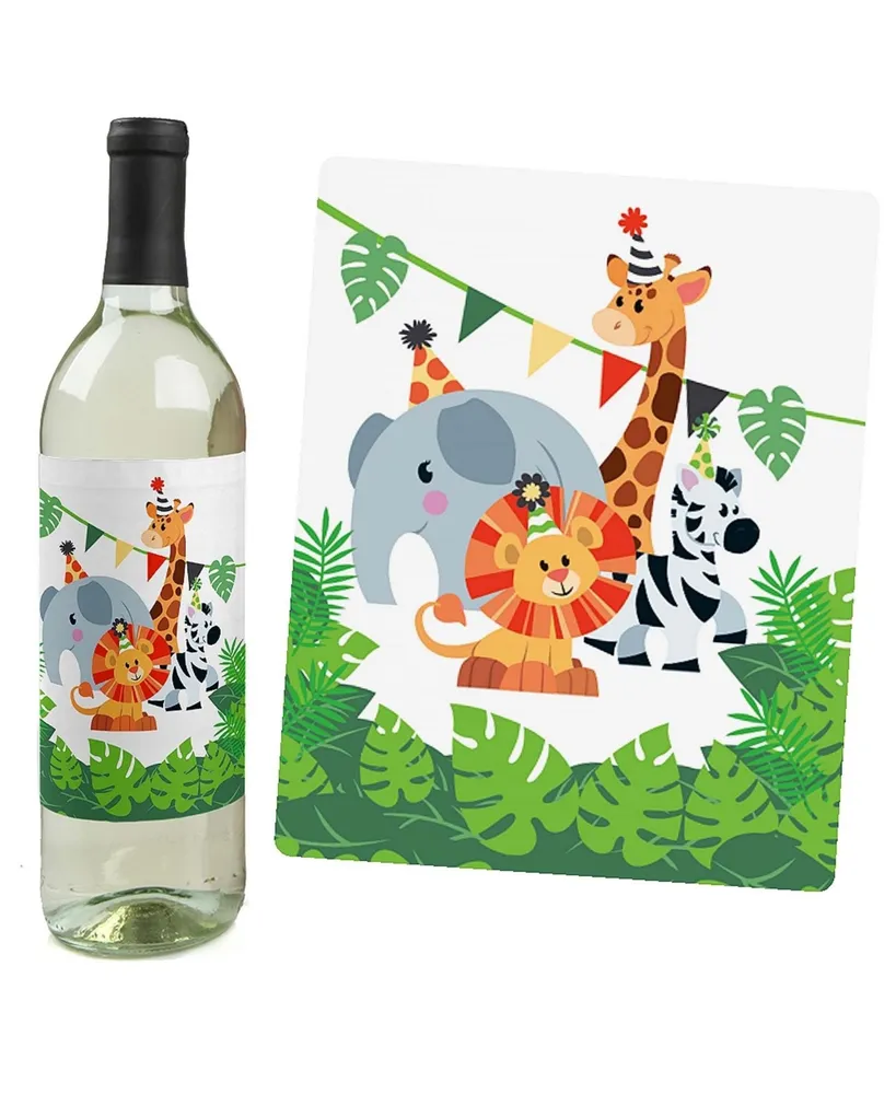 Jungle Party Animals - Safari Animal Party Decor Wine Bottle Label Stickers 4 Ct - Assorted Pre
