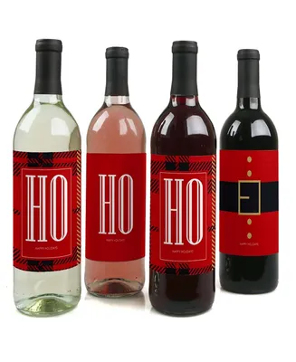 Ho, Ho, Ho Jolly Santa Claus - Christmas Party Wine Bottle Label Stickers - 4 Ct