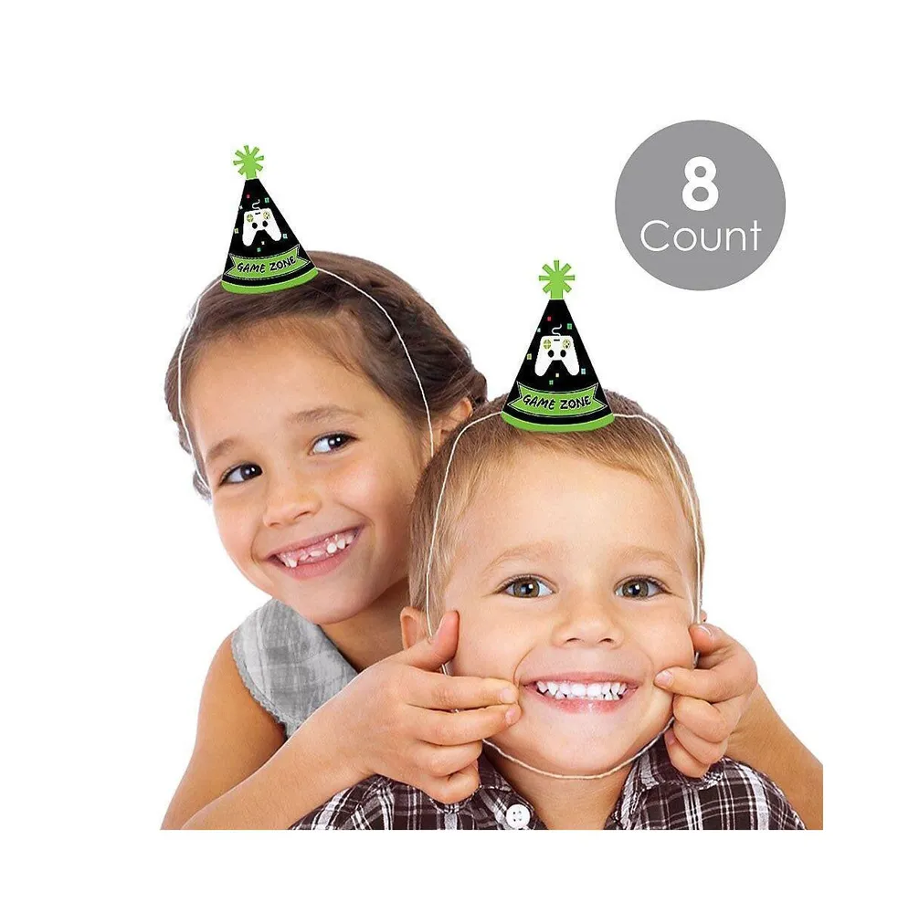 Game Zone - Mini Cone Pixel Video Game Party Hats - Small Party Hats - Set of 8
