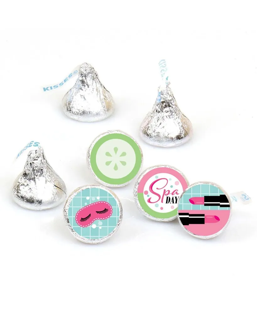 Big Dot of Happiness Spa Day - Mini Candy Bar Wrappers, Round Candy Stickers and Circle Stickers - Girls Makeup Party Candy Favor Sticker Kit - 304