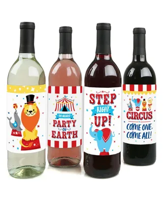 Carnival - Step Right Up Circus - Party Decor - Wine Bottle Label Stickers 4 Ct - Assorted Pre