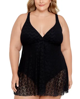 Swim Solutions Plus Tummy Control Flyaway Lace Swimdress, Created for Macy's