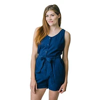 Mommy Me Organic Cotton Sleeveless Rompers In Navy Seersucker