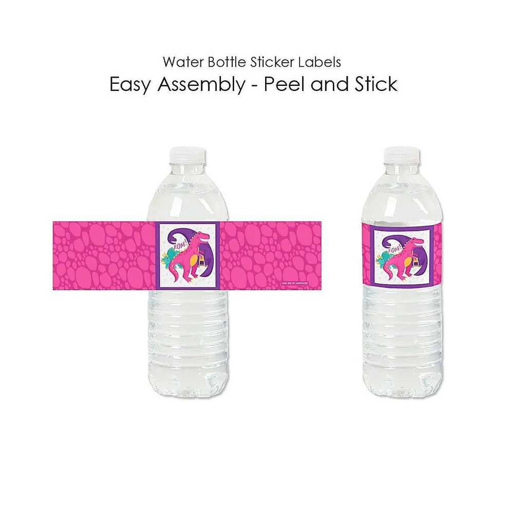 Roar Dinosaur Girl - Dino Mite T-Rex Party Water Bottle Sticker Labels - 20 Ct