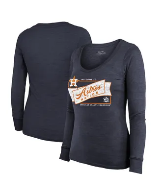 Women's Majestic Threads Navy Houston Astros 2022 American League Champions Tri-Blend Long Sleeve Scoop Neck T-shirt