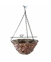 Gardener's Select Round Woven Plastic Wicker Hanging Basket, Brown