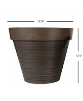 Gardener Select 13.78" Carved Planter with Lines Wide Rim Chocolate