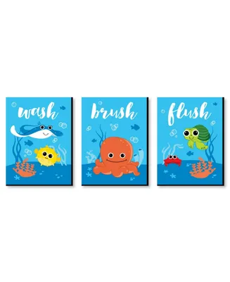 Under the Sea Critters - Wall Art 7.5 x 10 in - Set of 3 Signs Wash Brush Flush