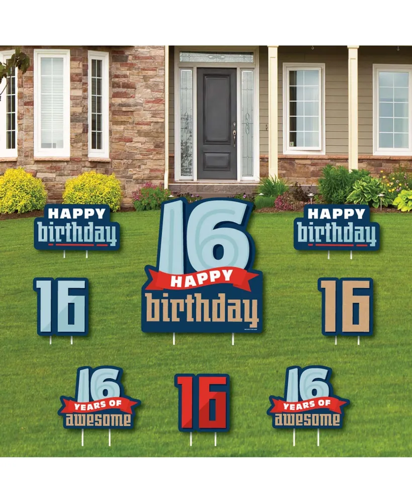 Boy 16th Birthday - Lawn Decor - Sweet Sixteen Birthday Yard Signs - Set of 8