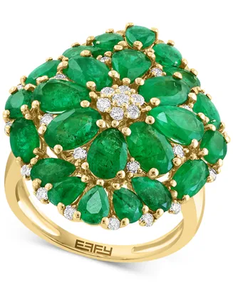 Effy Emerald (6-1/4 ct. t.w.) & Diamond (3/8 ct. t.w.) Flower Cluster Ring in 14k Yellow Gold