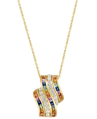 Effy Multi-Sapphire (1-3/8 ct. t.w.) & Diamond (3/8 ct. t.w.) Swirl 18" Pendant Necklace in 14k Gold