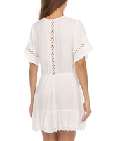 Raviya Women's V-Neck Short-Sleeve Lace-Trim Dress Cover-Up