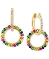 Effy Multi-Gemstone (1-1/20 ct. t.w.) & Diamond (1/8 ct. t.w.) Circle Drop Earrings in 14k Gold-Plated Sterling Silver