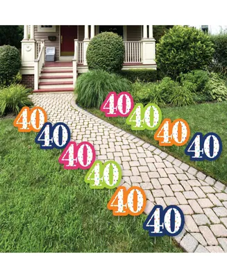 40th Birthday - Cheerful Happy Birthday - Lawn Decor - Outdoor Yard Decor 10 Pc