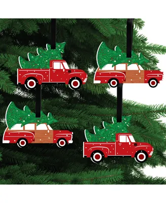Merry Little Christmas Tree - Red Truck Christmas Tree Ornaments - Set of 12