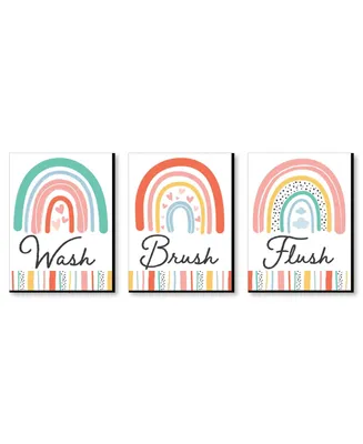 Big Dot of Happiness Hello Rainbow Boho Kids Wall Art - 7.5 x 10 in Set of 3 - Wash, Brush, Flush