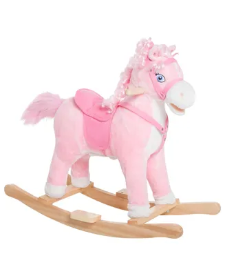 Qaba Kids Ride On Rocking Horse Pony Toy Plush Moving Tail w/Sound Pink