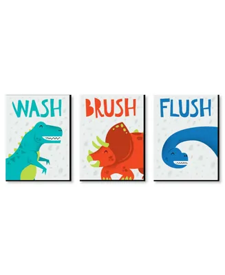 Roar Dinosaur - T-Rex Wall Art 7.5 x 10 inches - Set of 3 Signs Wash Brush Flush