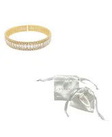 Adornia 14K Gold-Tone Plated Baguette Crystal Stretch Cuff