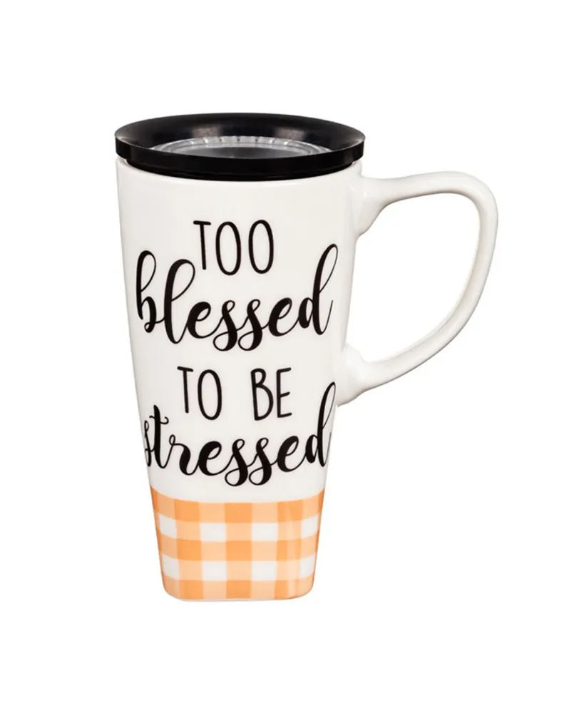 Evergreen Ceramic Flomo 360 Travel Cup, 17 oz., Too Blessed To Be Stressed