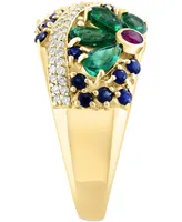 Effy Multi-Gemstone (2-3/4 ct. t.w.) & Diamond (1/4 ct. t.w.) Flower Openwork Ring in 14k Gold