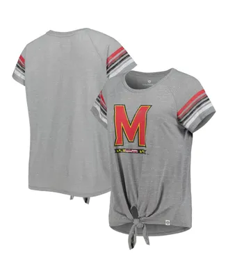 Women's Colosseum Heathered Gray Maryland Terrapins Boo You Raglan Knotted T-shirt