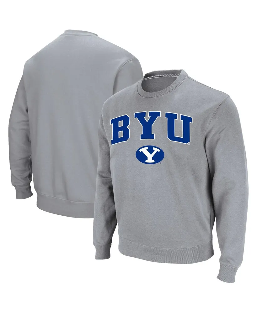 Men's Colosseum Heathered Gray Byu Cougars Team Arch & Logo Tackle Twill Pullover Sweatshirt