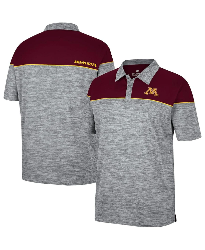 Men's Colosseum Heathered Gray, Maroon Minnesota Golden Gophers Birdie Polo Shirt