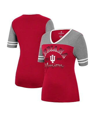 Women's Colosseum Crimson, Heathered Gray Indiana Hoosiers There You Are V-Neck T-shirt