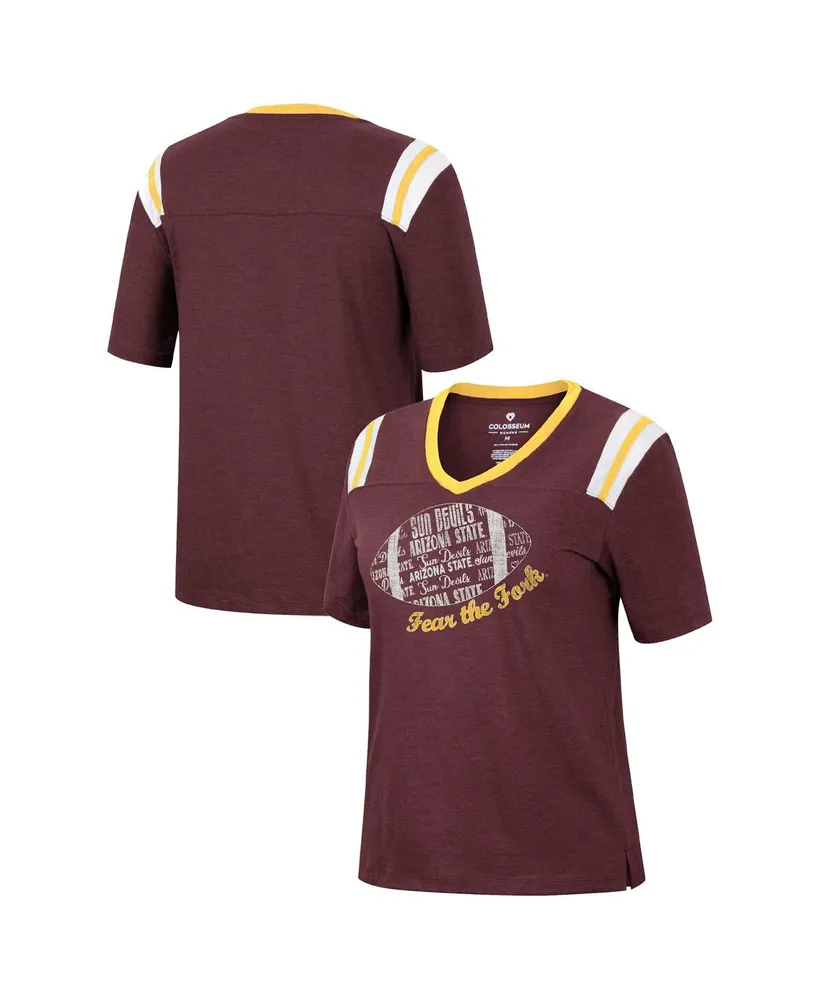 Women's Colosseum Heathered Maroon Arizona State Sun Devils 15 Min Early Football V-Neck T-shirt