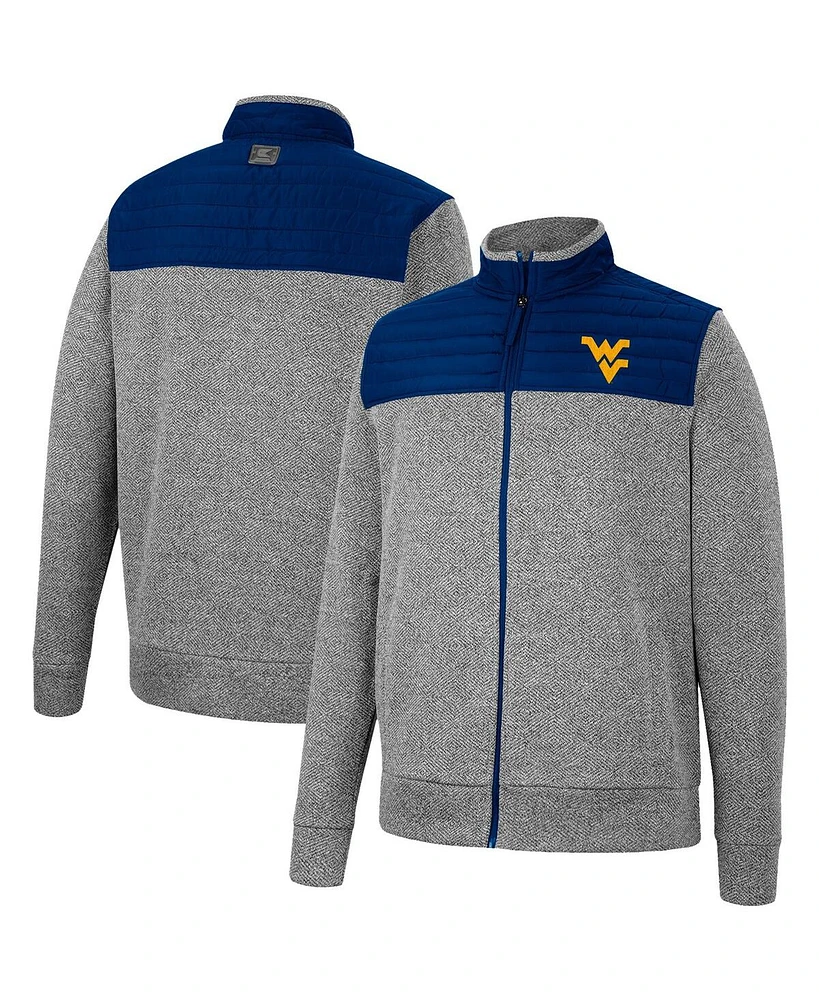 Men's Colosseum Charcoal, Navy West Virginia Mountaineers Putter Herringbone Full-Zip Jacket