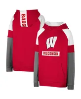 Big Boys Colosseum Red Wisconsin Badgers Colorblock Raglan Pullover Hoodie