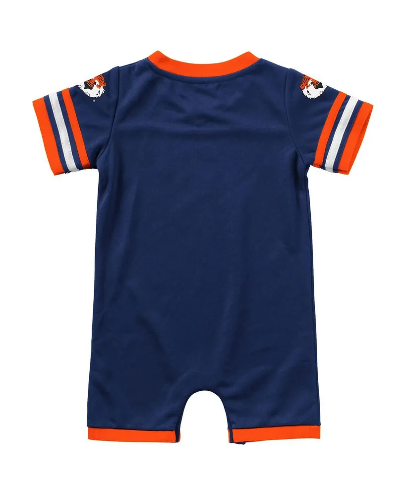 Newborn and Infant Boys Girls Colosseum Navy Auburn Tigers Bumpo Football Romper