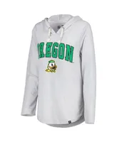 Women's Colosseum Heathered Gray Oregon Ducks Core Cora Campus Hoodie Long Sleeve T-shirt