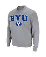 Men's Colosseum Heathered Gray Byu Cougars Team Arch & Logo Tackle Twill Pullover Sweatshirt