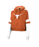Women's Colosseum Texas Orange Longhorns Throwback Stripe Arch Logo Cropped Pullover Hoodie