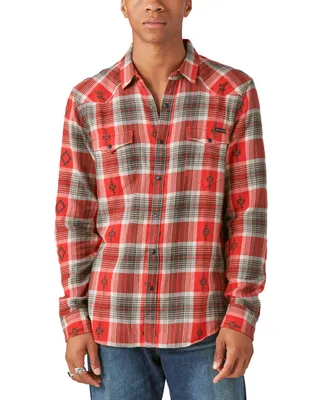 Lucky Brand Men's Plaid Dobby Western Long Sleeve Button Down Shirt