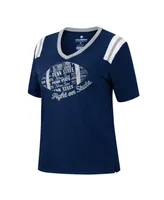 Women's Colosseum Heathered Navy Penn State Nittany Lions 15 Min Early Football V-Neck T-shirt