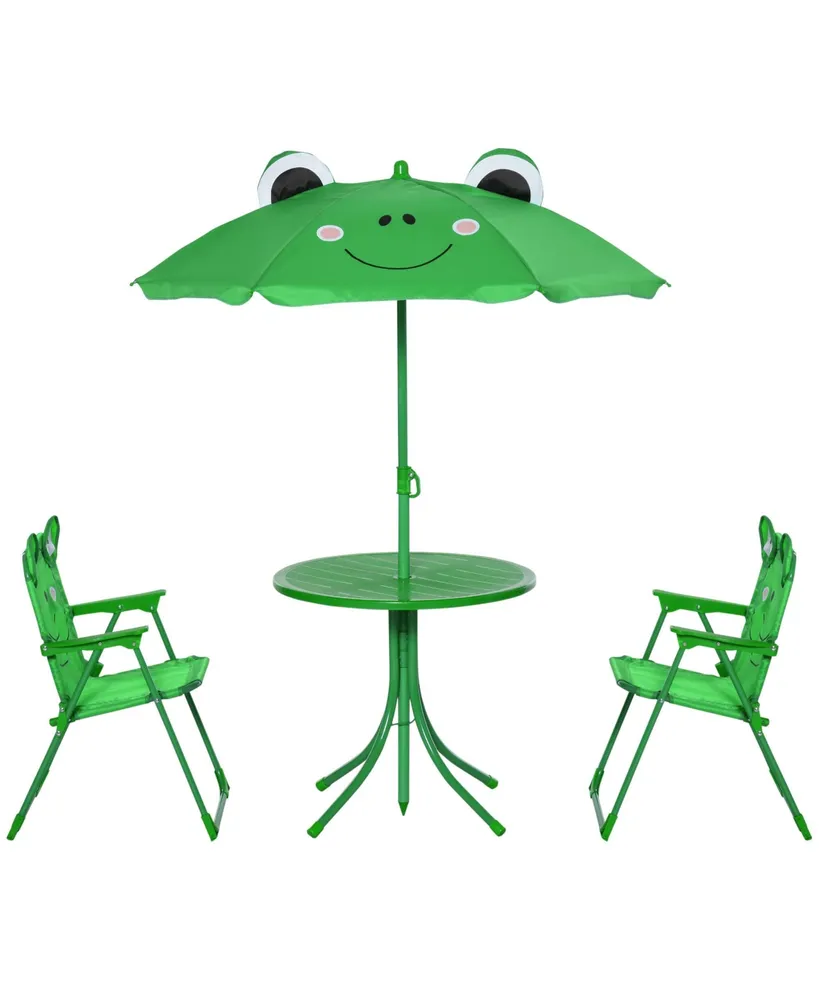 Outsunny Kids Picnic Table and Chair Set Frog w/ Removable Adjustable Umbrella